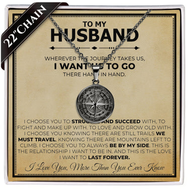 To My Husband Compass Necklace - Love You This Much